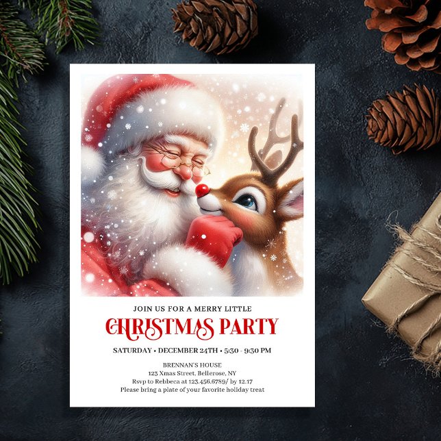 Cute Santa Rudolph Winter Christmas Party Invite (Cute Santa Rudolph Winter Christmas Party Invite)