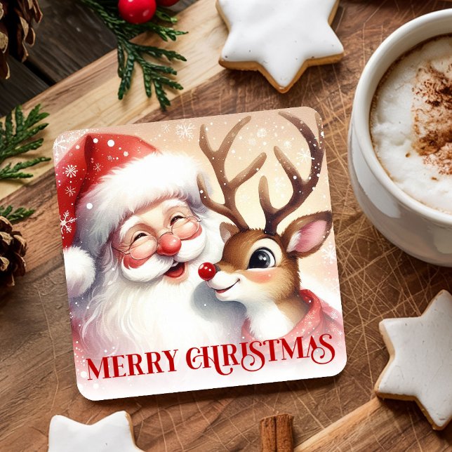 Cute Santa Rudolph Xmas Coaster Watercolor Design (Cute Santa Rudolph Xmas Coaster Watercolor Design

)