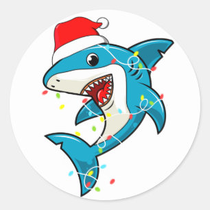 Cute Santa Shark Christmas Lights Classic Round Sticker