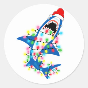 Cute Santa Shark Christmas Lights Classic Round Sticker
