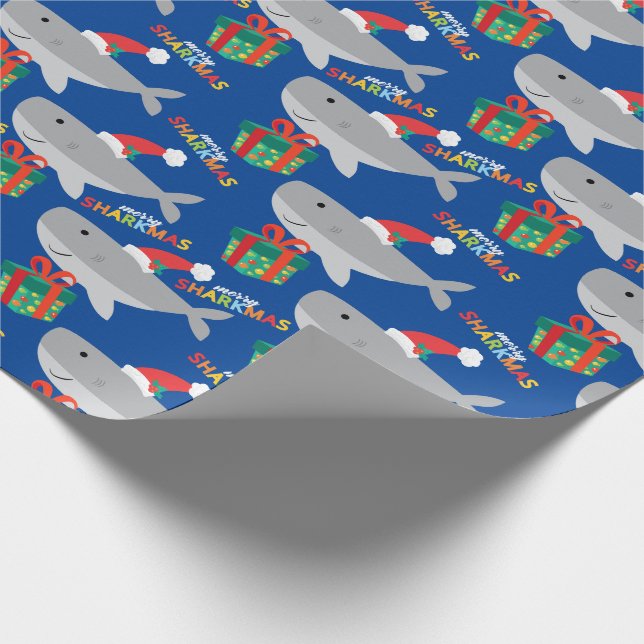 Cute Santa Shark Wrapping Paper (Corner)