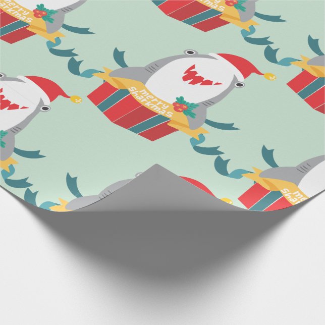 Cute Santa Shark Wrapping Paper (Corner)