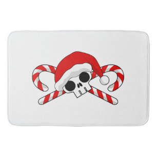 Cute Santa Skull with Candy Canes Bath Mat