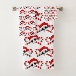 Cute Santa Skull with Candy Canes Bath Towel Set