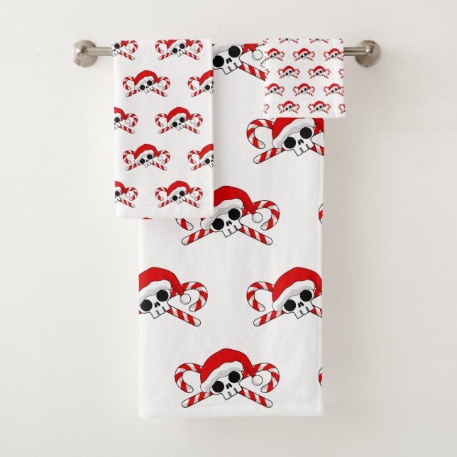 Cute Santa Skull with Candy Canes  Bath Towel Set (Insitu)