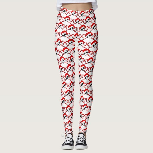 Cute Santa Skull with Candy Canes Leggings (Front)