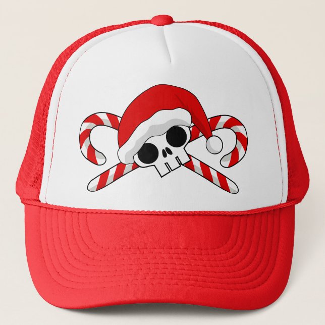Cute Santa Skull with Candy Canes Trucker Hat (Front)