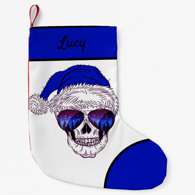 Cute Santa Skull with sunglass Small Christmas Stocking (Front)