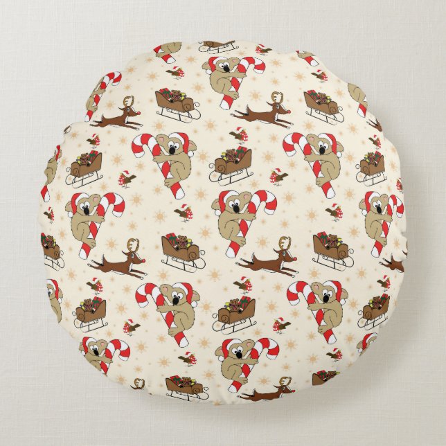 Cute Santa Sloth Happy Holidays Round Cushion (Front)