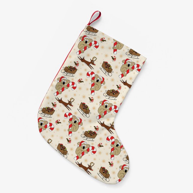 Cute Santa Sloth Happy Holidays Small Christmas Stocking (Front (Hanging))