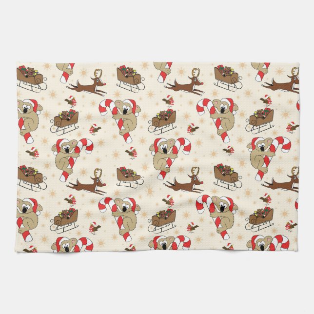 Cute Santa Sloth Happy Holidays Tea Towel (Horizontal)