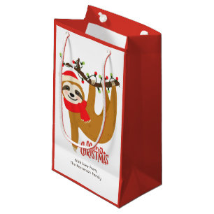Cute Santa Sloth Merry Christmas Personalised Small Gift Bag