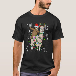 Cute Santa Sloth Riding Llama Christmas Lights Paj T-Shirt