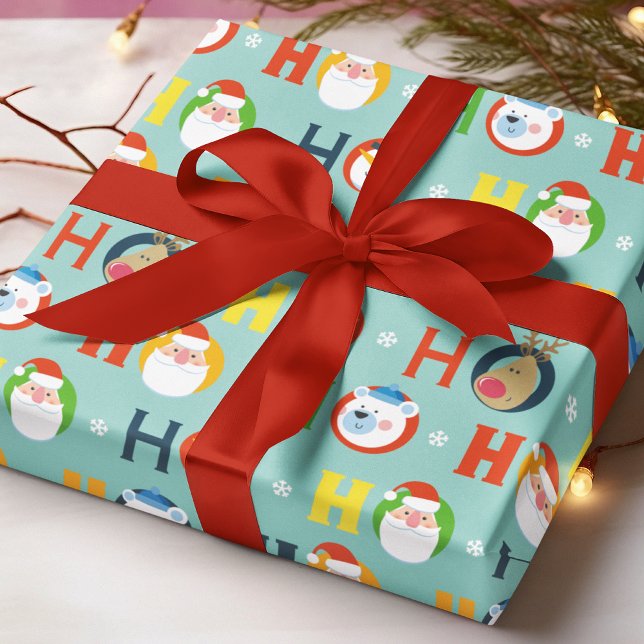 Cute Santa Snowman Ho Ho Ho Typography Christmas Wrapping Paper (Creator Uploaded)