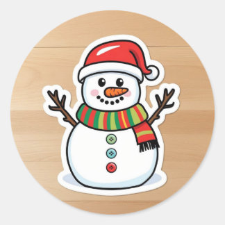 Cute santa snowman kids classic round sticker