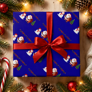 Cute Santa Snowman & Reindeer Christmas Wrapping Paper