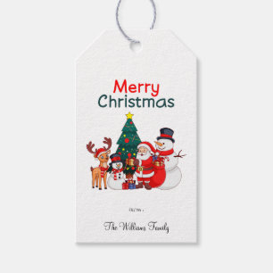 Cute Santa, Snowman & Reindeer Merry Christmas Gift Tags