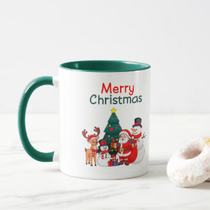 Cute Santa, Snowman & Reindeer Merry Christmas Mug