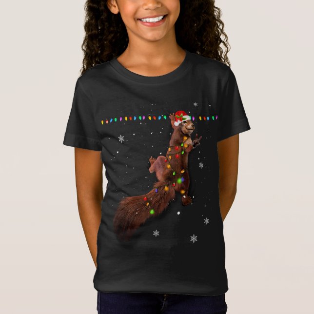 Cute Santa Squirrel Christmas Lights Funny Xmas Sq T-Shirt (Front)