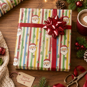 Cute Santa Stripes Christmas Wrapping Paper