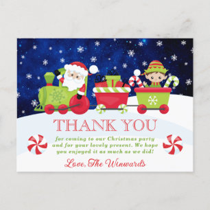 Cute Santa Train Christmas Party Thank You Postcard