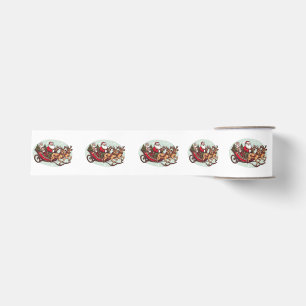 Cute Santa Traveling with Train pulled by the rein Grosgrain Ribbon