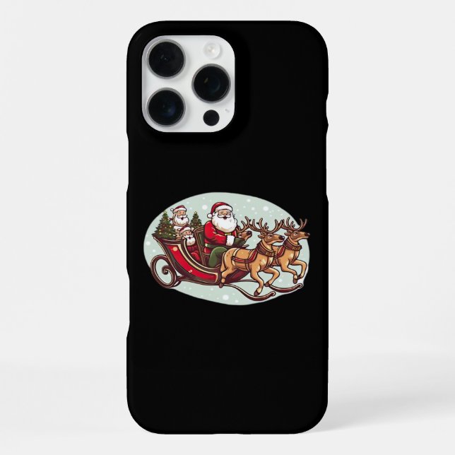 Cute Santa Traveling with Train pulled by the rein iPhone Case (Back)