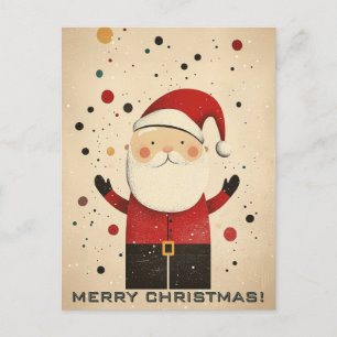 Cute Santa Under Colorful Abstract Snowballs Postcard