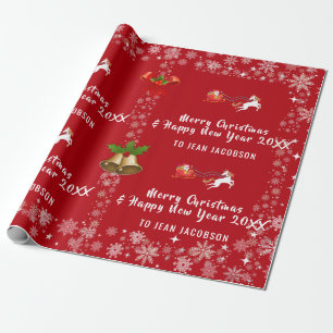 Cute Santa Unicorn Modern Script Holly Personalise Wrapping Paper