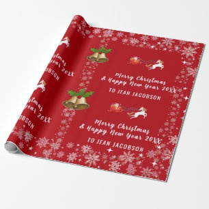 Cute Santa Unicorn Modern Script Personalized Name Wrapping Paper