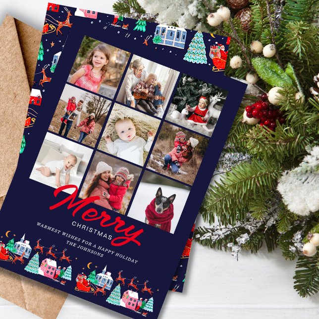 Cute Santa Vintage Christmas Holiday 9 Photos Card (Cute Santa Vintage Christmas Holiday 9 Photos)
