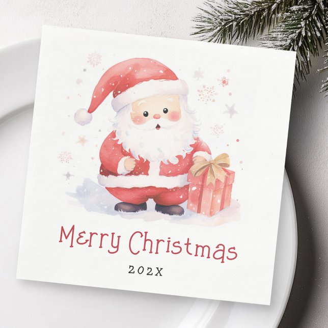 Cute Santa watercolor illustration Merry Christmas Napkin (Cute Santa watercolor illustration Merry Christmas Napkins)
