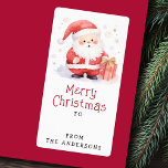 Cute Santa watercolor illustration to from gift<br><div class="desc">To from gift tag stickers featuring an illustration of a cute Santa holding a gift,  and red text "Merry Christmas" with your family name and space for you to hand write a name.</div>