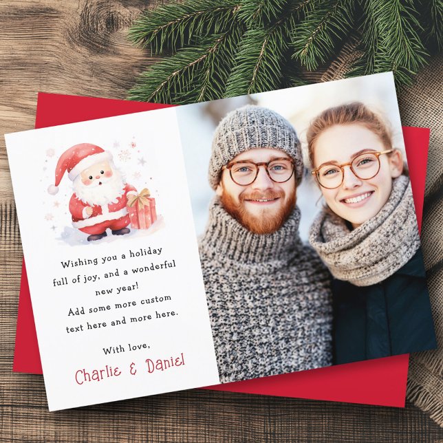 Cute Santa watercolor Merry Christmas photo Holiday Card (Cute Santa watercolor Merry Christmas photo Holiday Card)