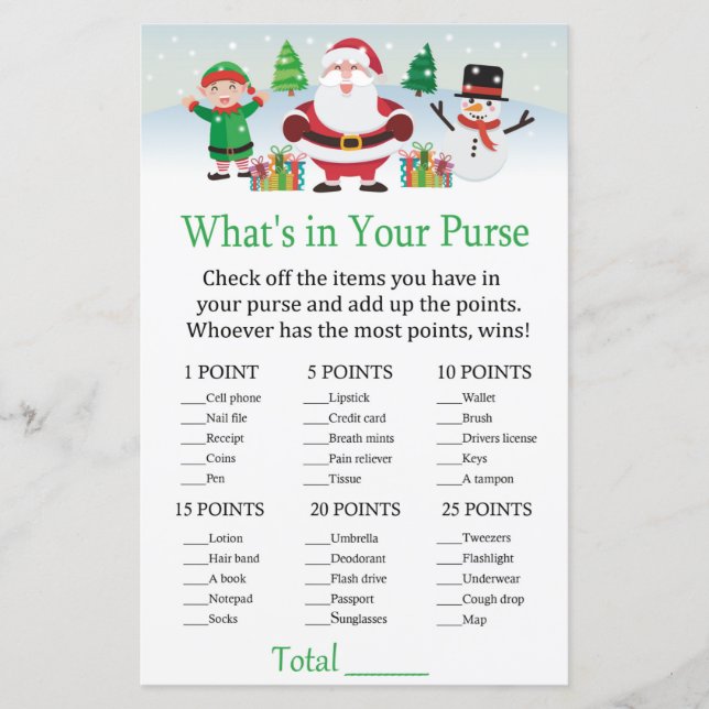 Cute Santa What's in your purse game (Front)