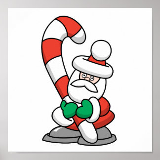 Cute Santa with Giant Candy Cane Poster