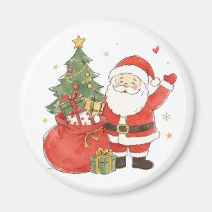 Cute Santa with Gift Sack for Classic Christmas Magnet