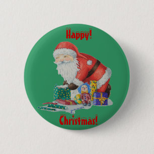Cute santa wrapping toys and gift christmas button