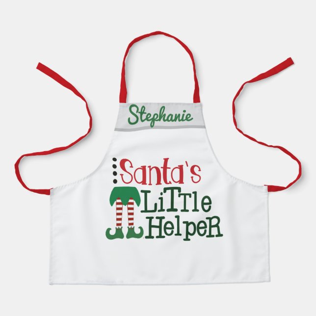 Cute Santa's Little Helper Personalise Name Kids Apron (Front)