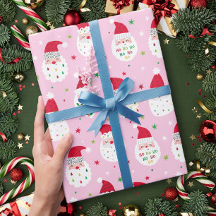 Cute Santas with festive beards pink Wrapping Paper