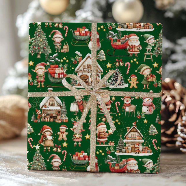 Cute Santa's Workshop Elves Christmas Decoupage Wrapping Paper (Creator Uploaded)