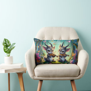 Cute Saolas Playing Violas in a Magical Forest Lumbar Cushion