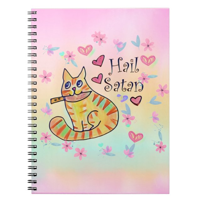 Cute sarcastic cartoon kitty hail Satan Notebook (Front)