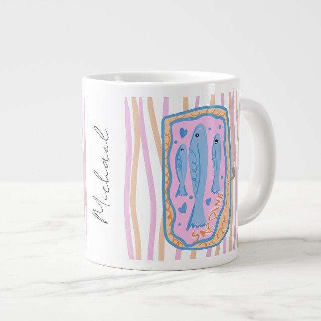 Cute Sardine Art Large Coffee Mug (Front Right)