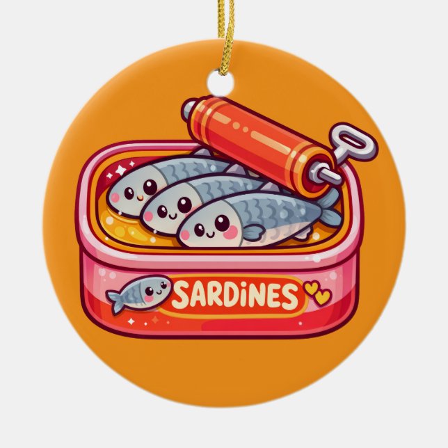 Cute Sardines Can Pink Orange Ceramic Tree Decoration (Front)