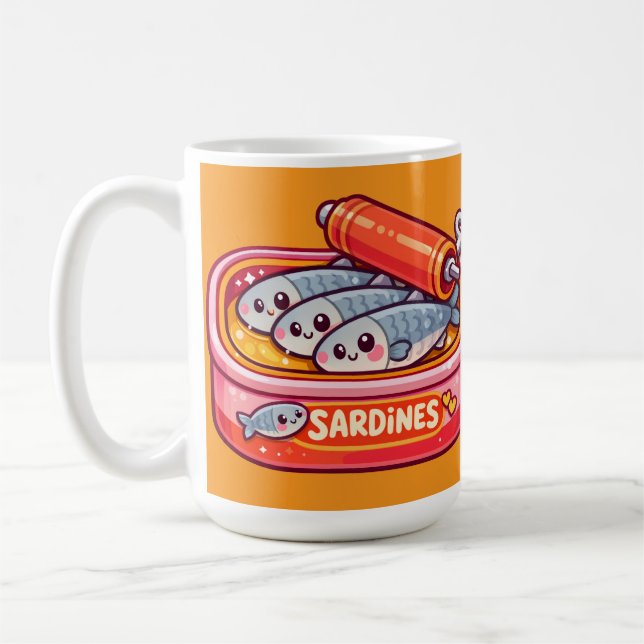 Cute Sardines Can Pink Orange Coffee Mug (Left)