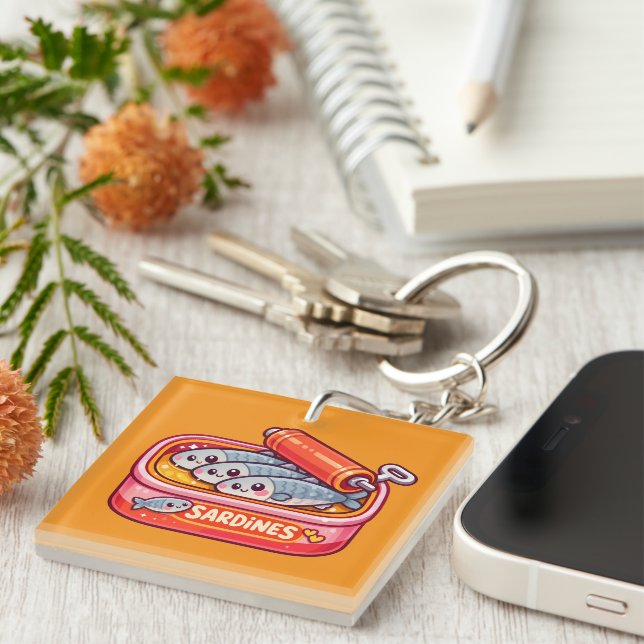 Cute Sardines Can Pink Orange Key Ring (Front Right)