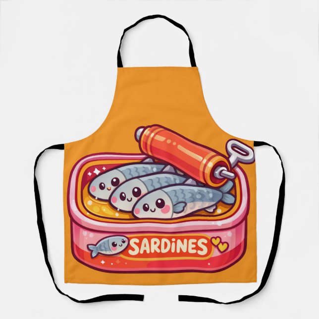 Cute Sardines Fish Cartoon Apron (Front)