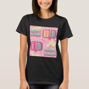 Cute Sardines Pattern with Lemons. Pink Seamless S T-Shirt