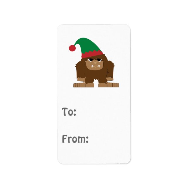 Cute Sasquatch Christmas Elf Label (Front)